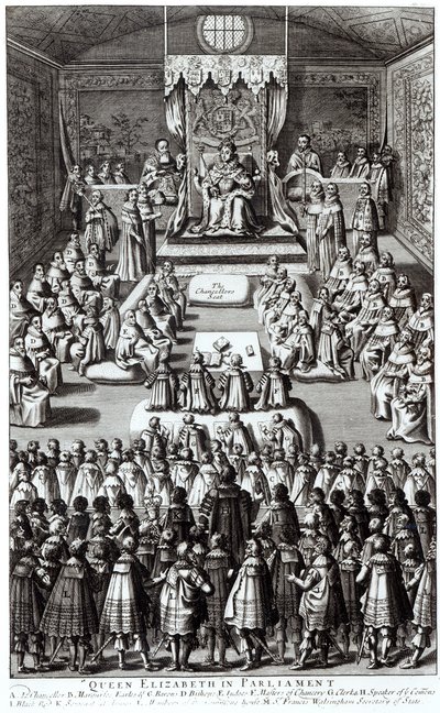 Regina Elisabetta I (1533-1603) e il Parlamento da English School
